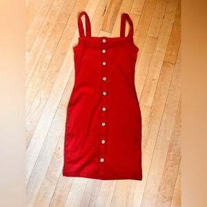 Iris Orange/Red Sheath Midi Dress with Square Neck